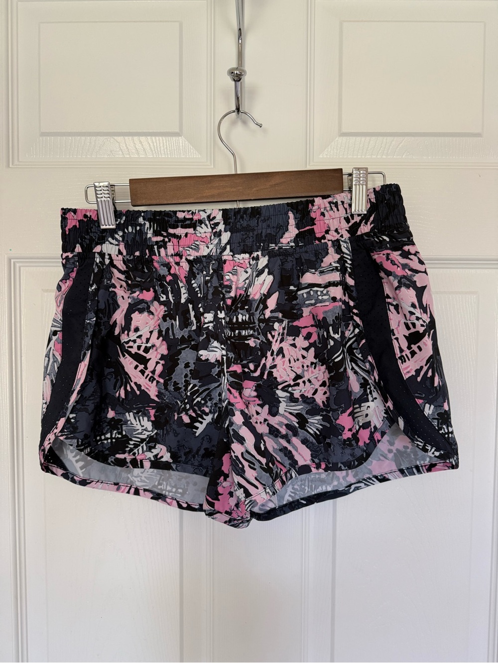 New Balance Black and Pink Abstract Running Shorts